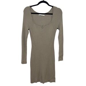 Abercrombie & Fitch‎ Taupe Ribbed Knit Square Neck Bodycon Dress M Quiet Luxury